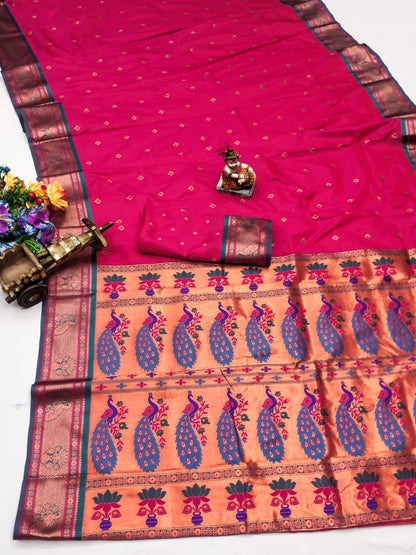 Pink color banarasi silk saree for party