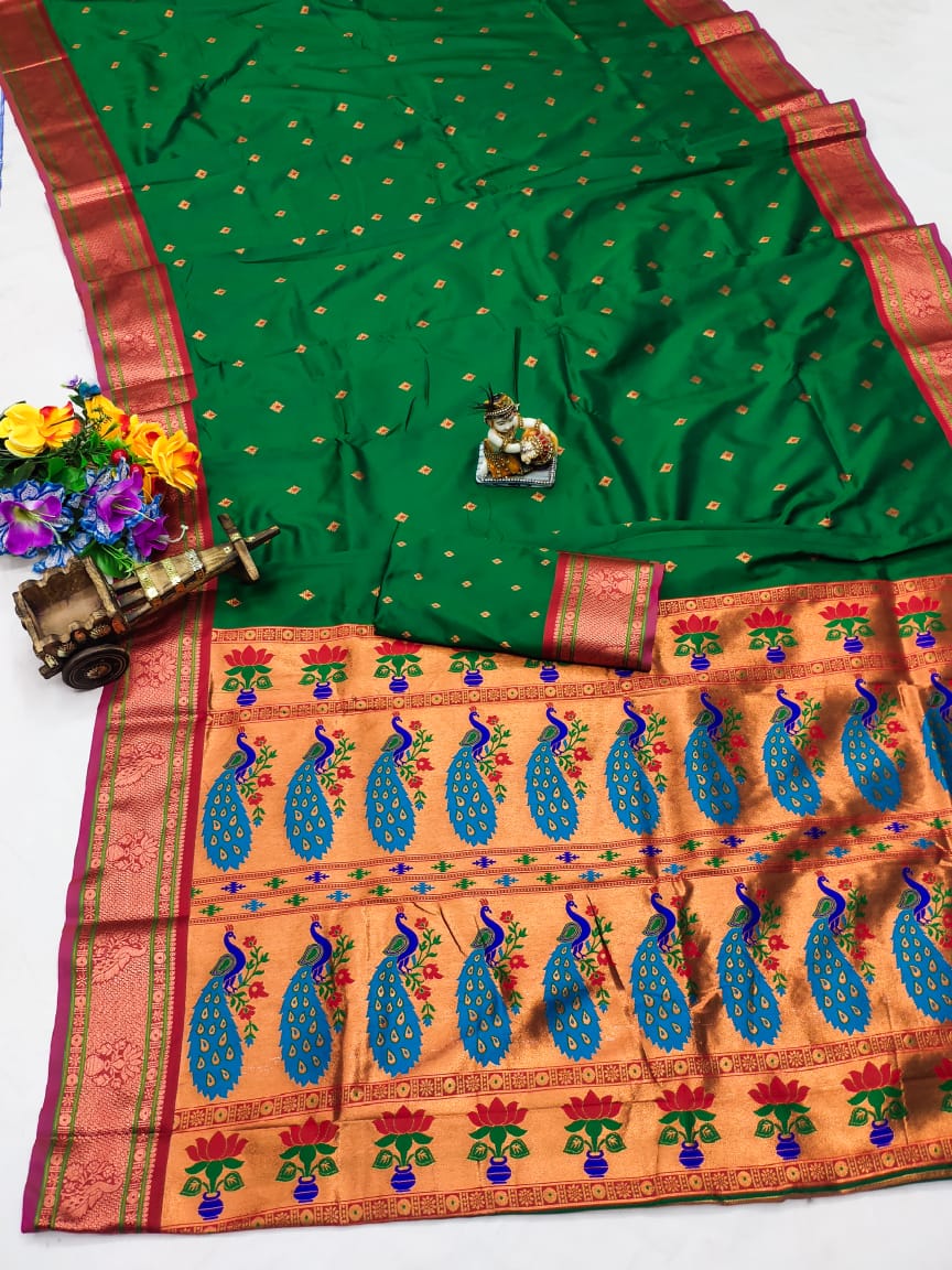 Green color banarasi silk saree with blouse