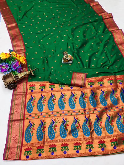 Green color banarasi silk saree with blouse
