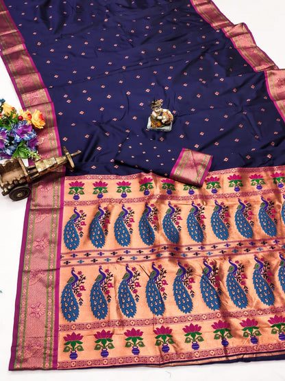 Purple color banarasi silk saree for women images