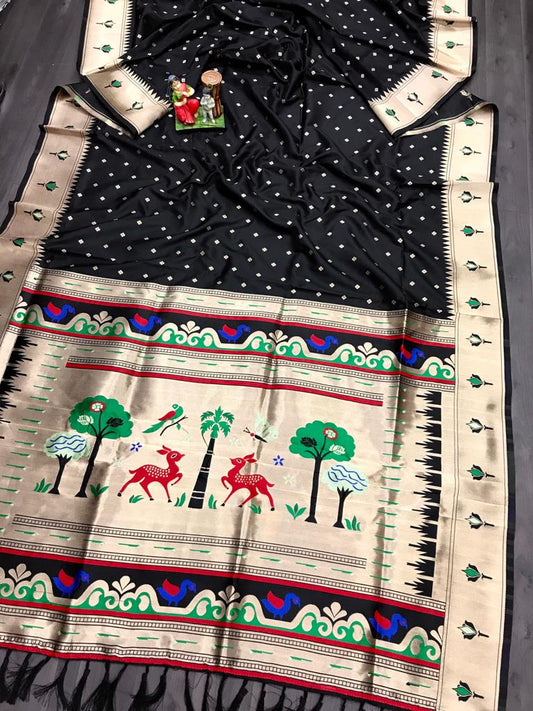 Black color lichi silk saree for women