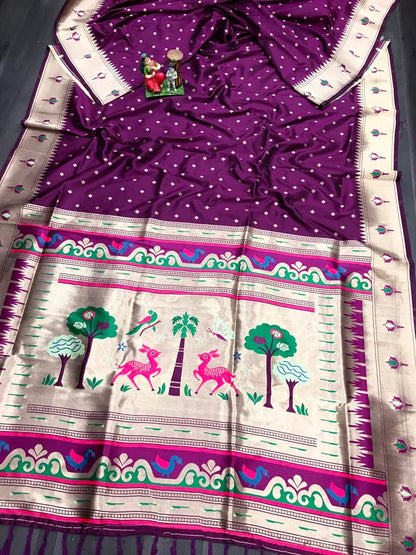 Wine color lichi silk saree with blouse images