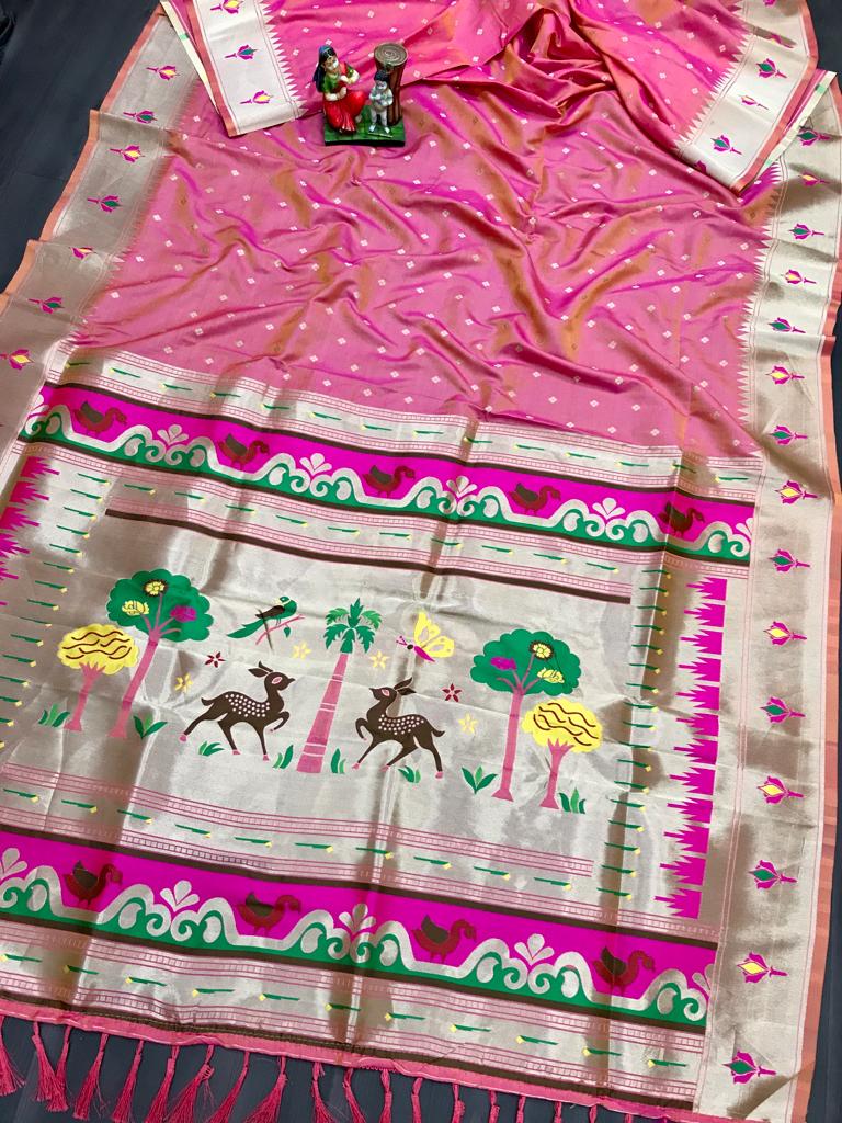 Pink color lichi silk saree with blouse online