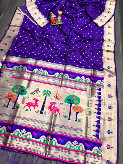 Purple color lichi silk saree with blouse for party