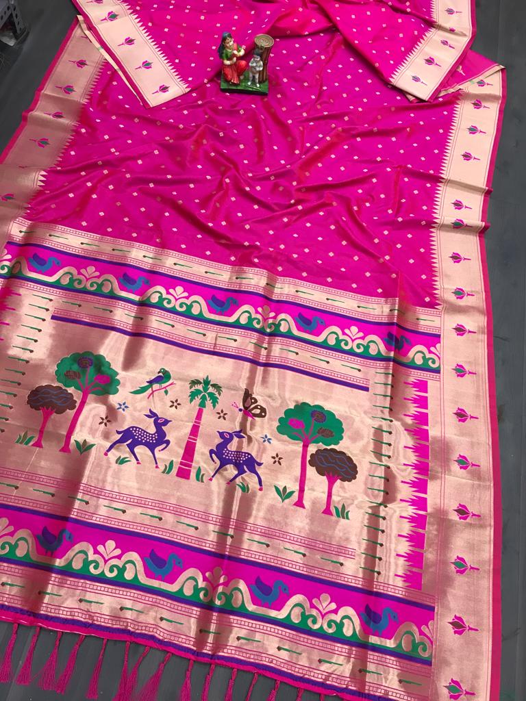 Pink color lichi silk saree for wedding