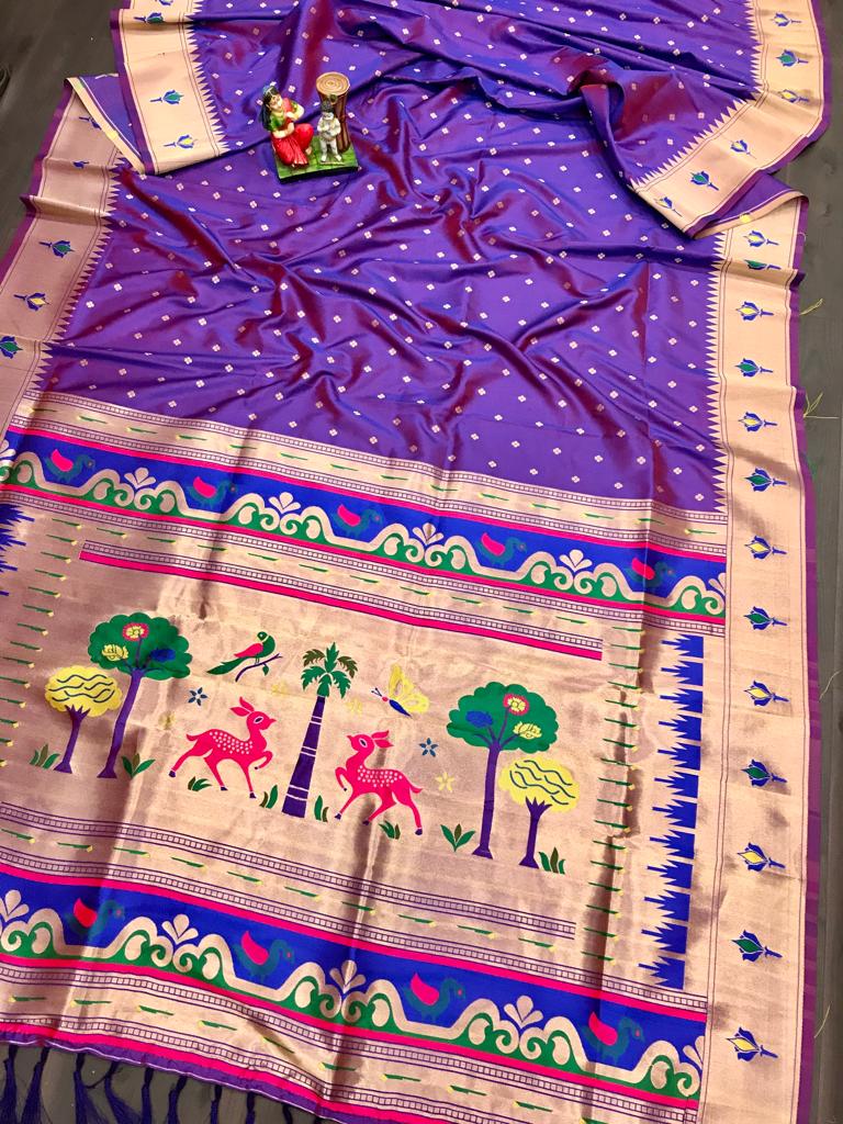 Lavender color lichi silk saree with blouse