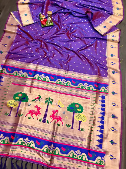 Lavender color lichi silk saree with blouse