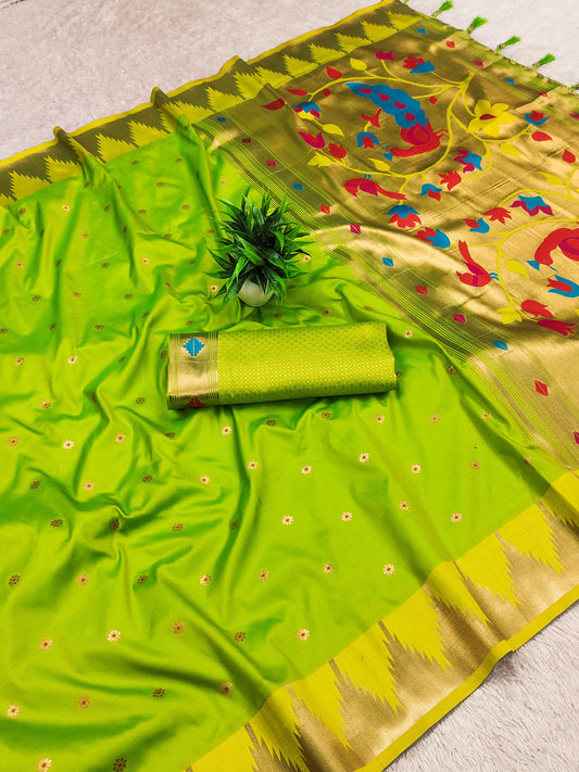 Parrot color banarasi silk saree for wedding