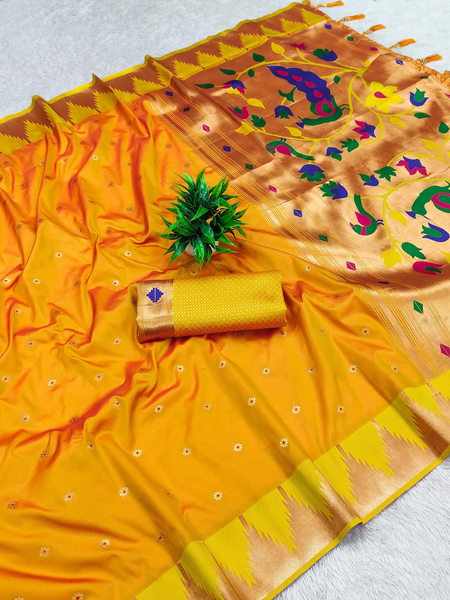 Yellow color banarasi silk saree for haldi rasam