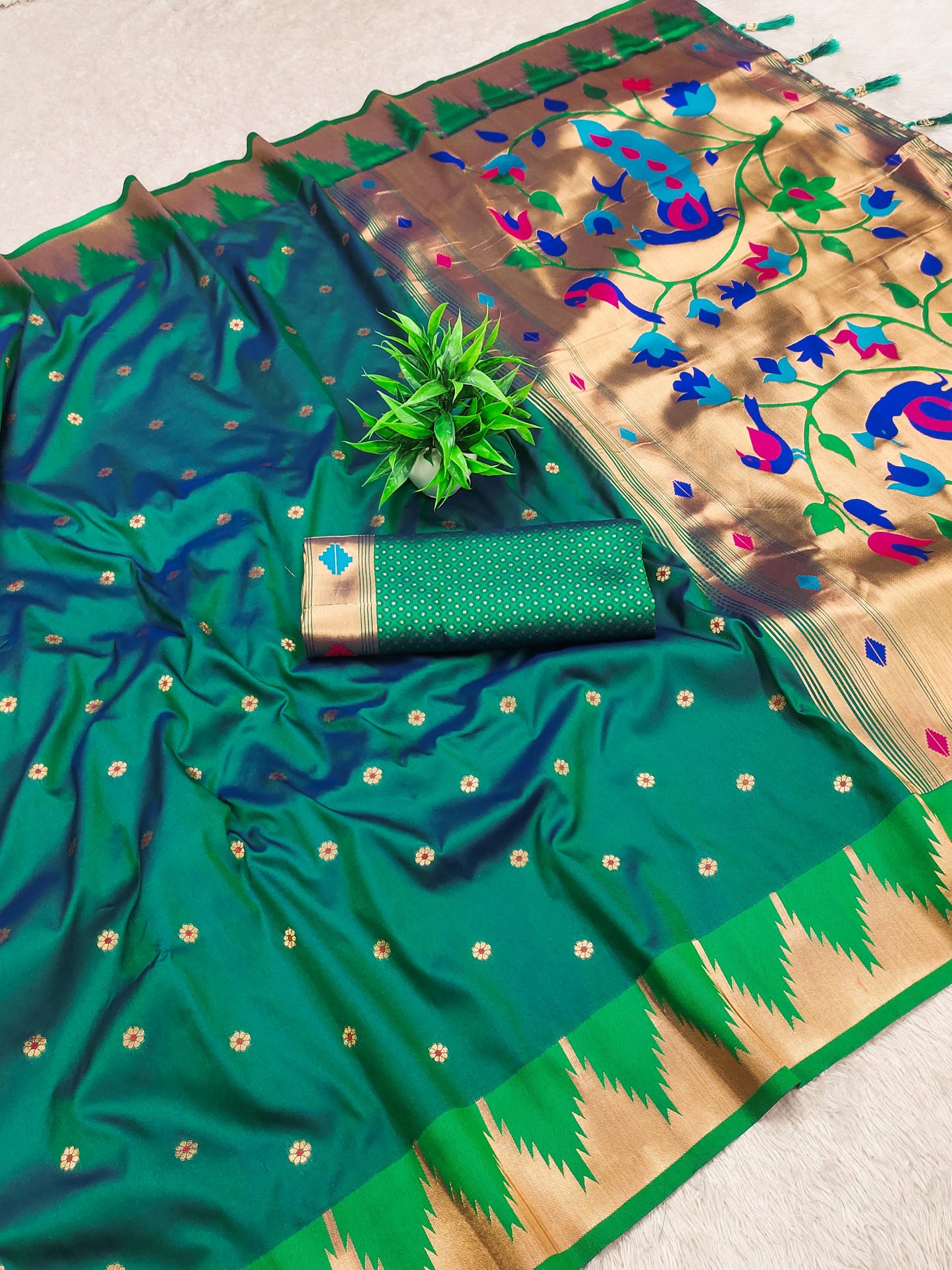 Green color banarasi silk saree with blouse price