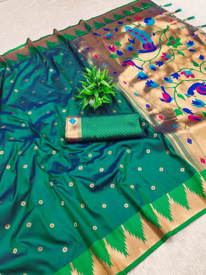 Green color banarasi silk saree with blouse price