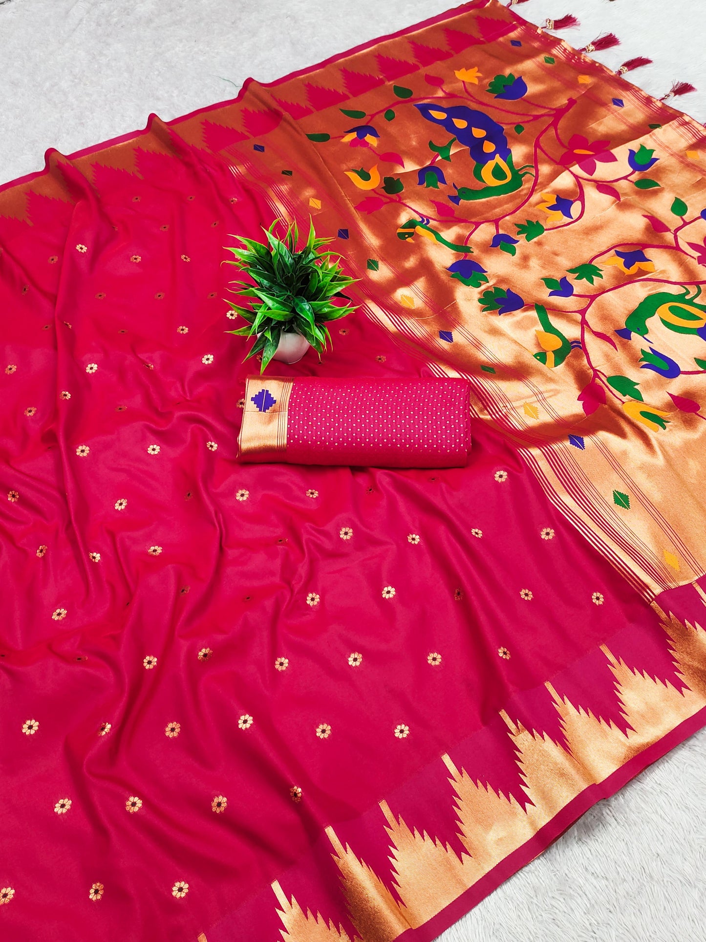 Pink color banarasi silk saree with blouse images