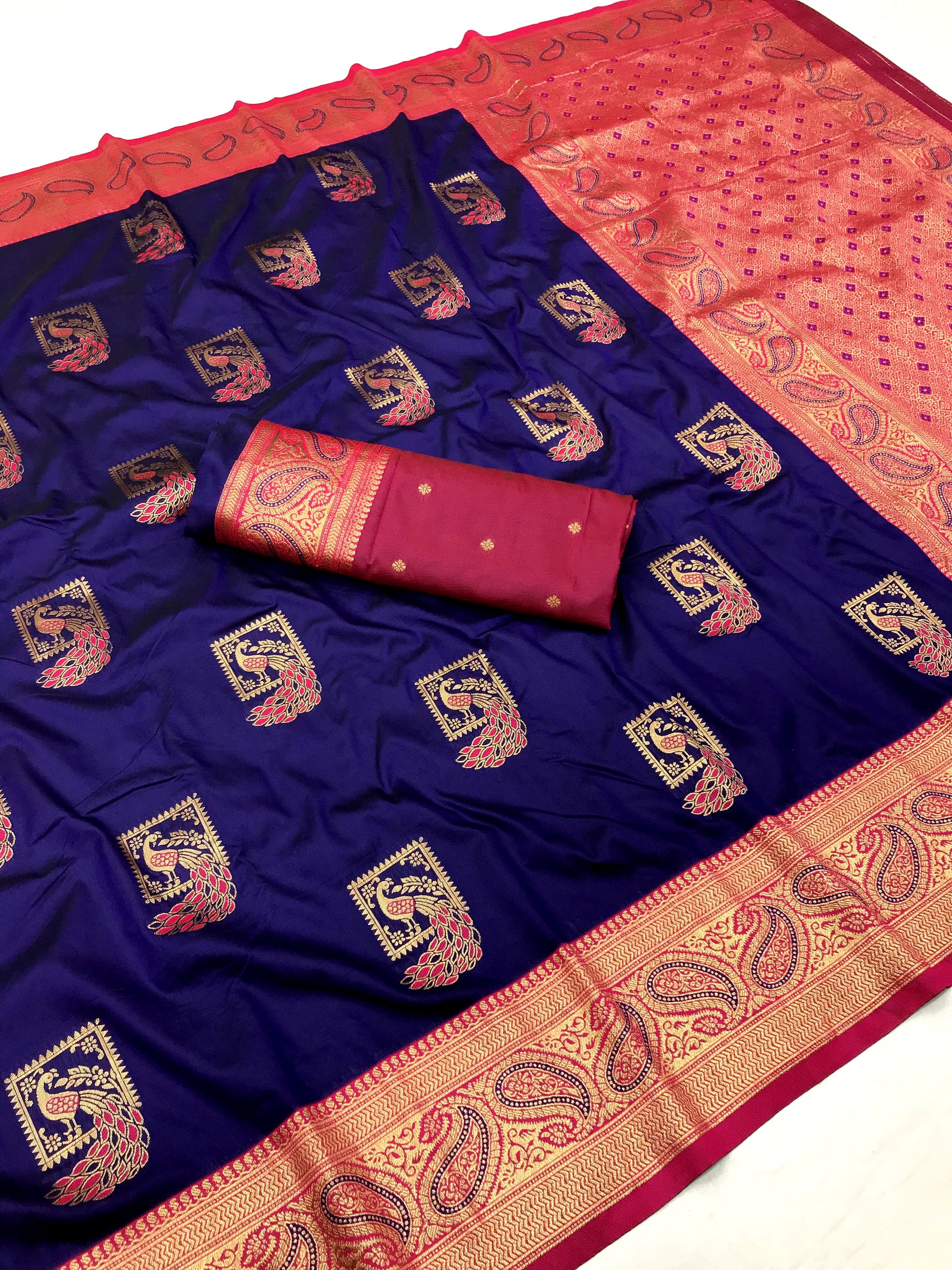 Blue color banarasi silk saree for women