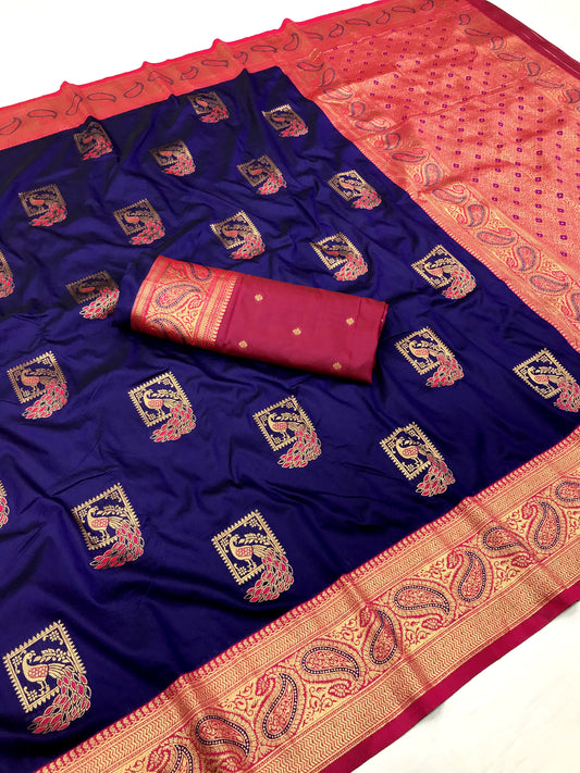 Blue color banarasi silk saree for women