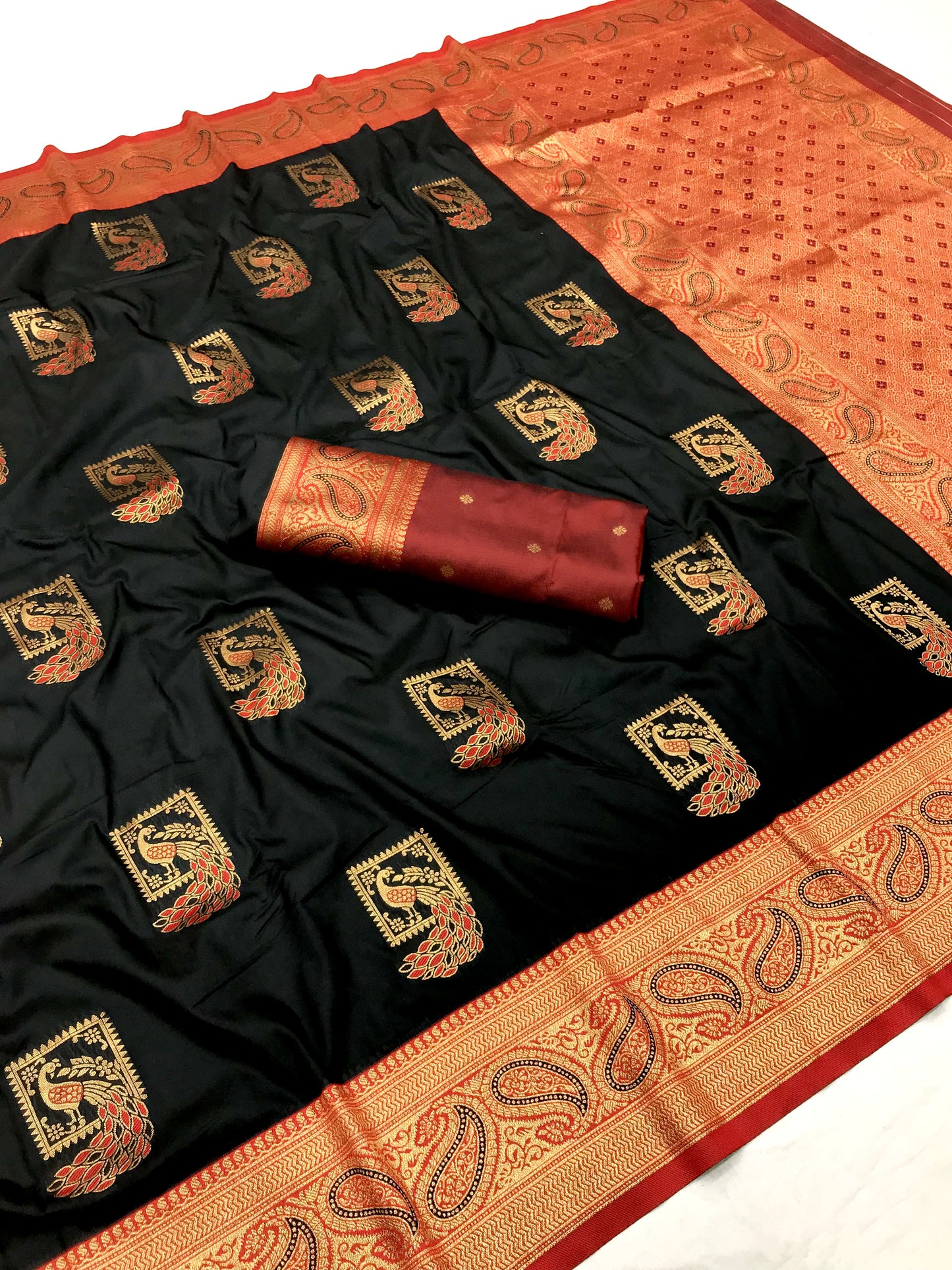 Black color banarasi silk saree with blouse online shopping