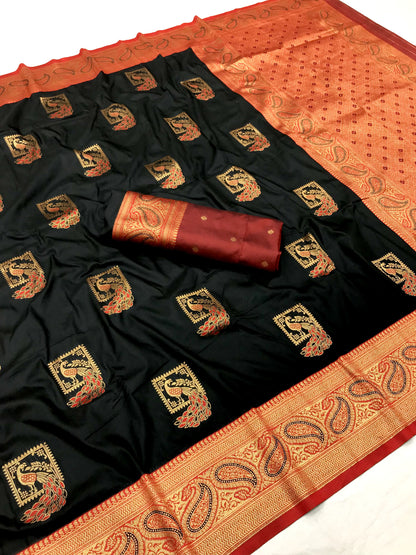 Black color banarasi silk saree with blouse online shopping