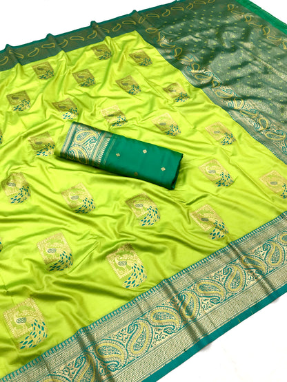 Green color banarasi silk saree with blouse price 
