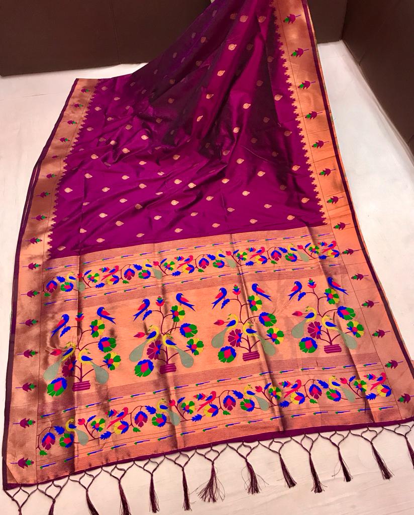 Wine color paithani silk saree for wedding