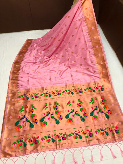 Light Pink color paithani silk saree with blouse price  