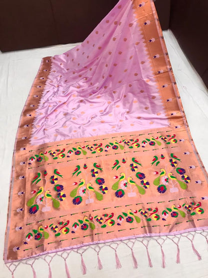 Lavender color paithani silk weaving saree with blouse online 