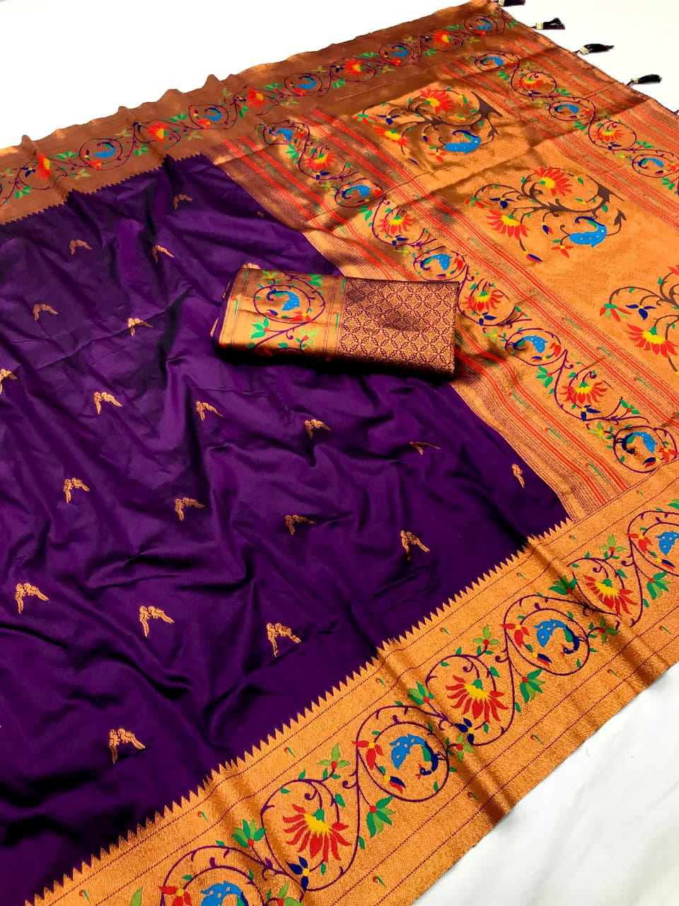 Wine color paithani silk saree for women