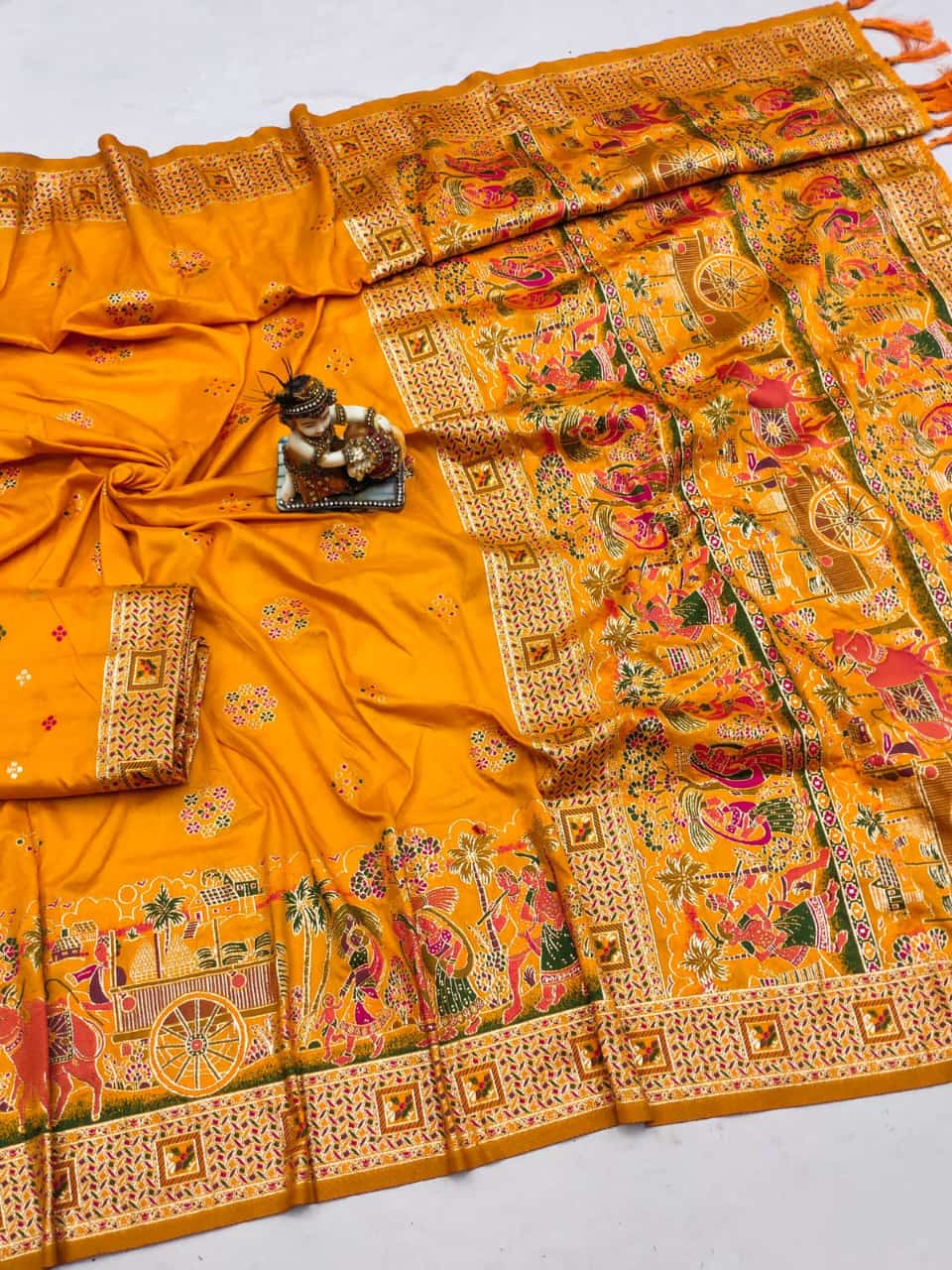 Yellow color pashmina silk saree for women