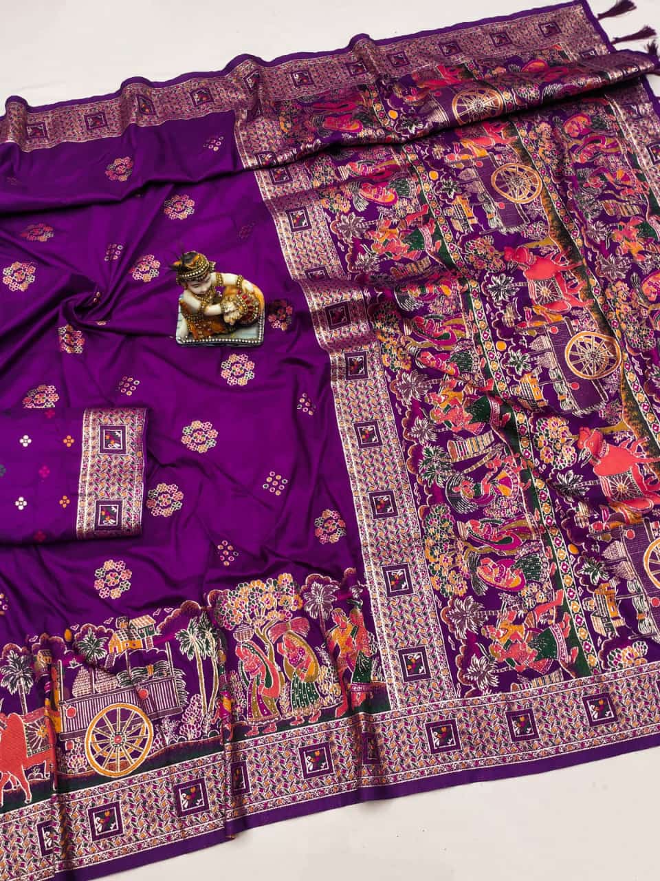 Purple color pashmina silk saree for women online