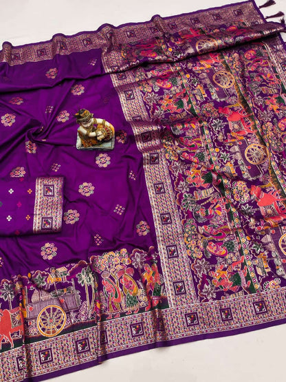 Purple color pashmina silk saree for women online