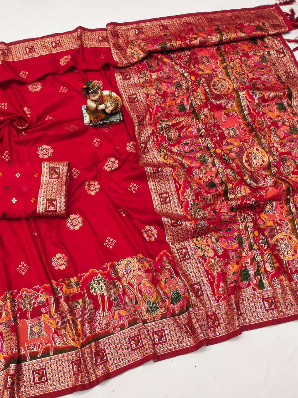 Red color pashmina silk saree for women price