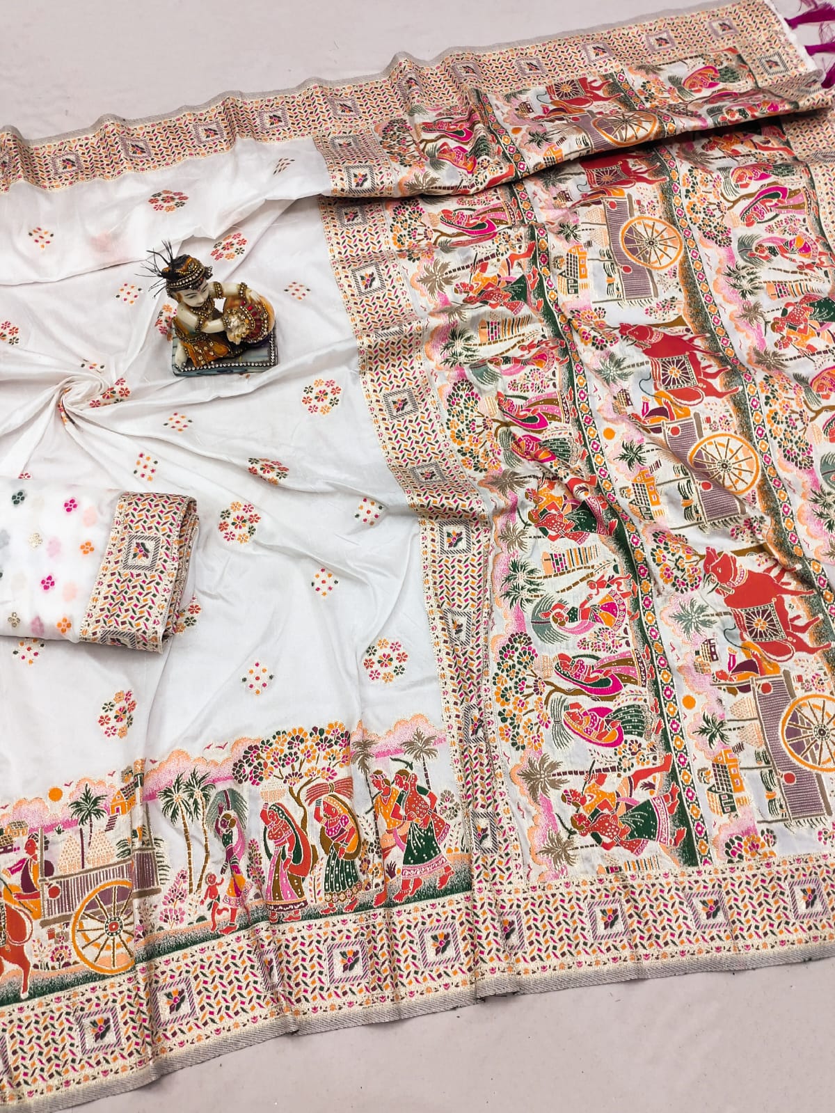 White color pashmina silk saree for women images