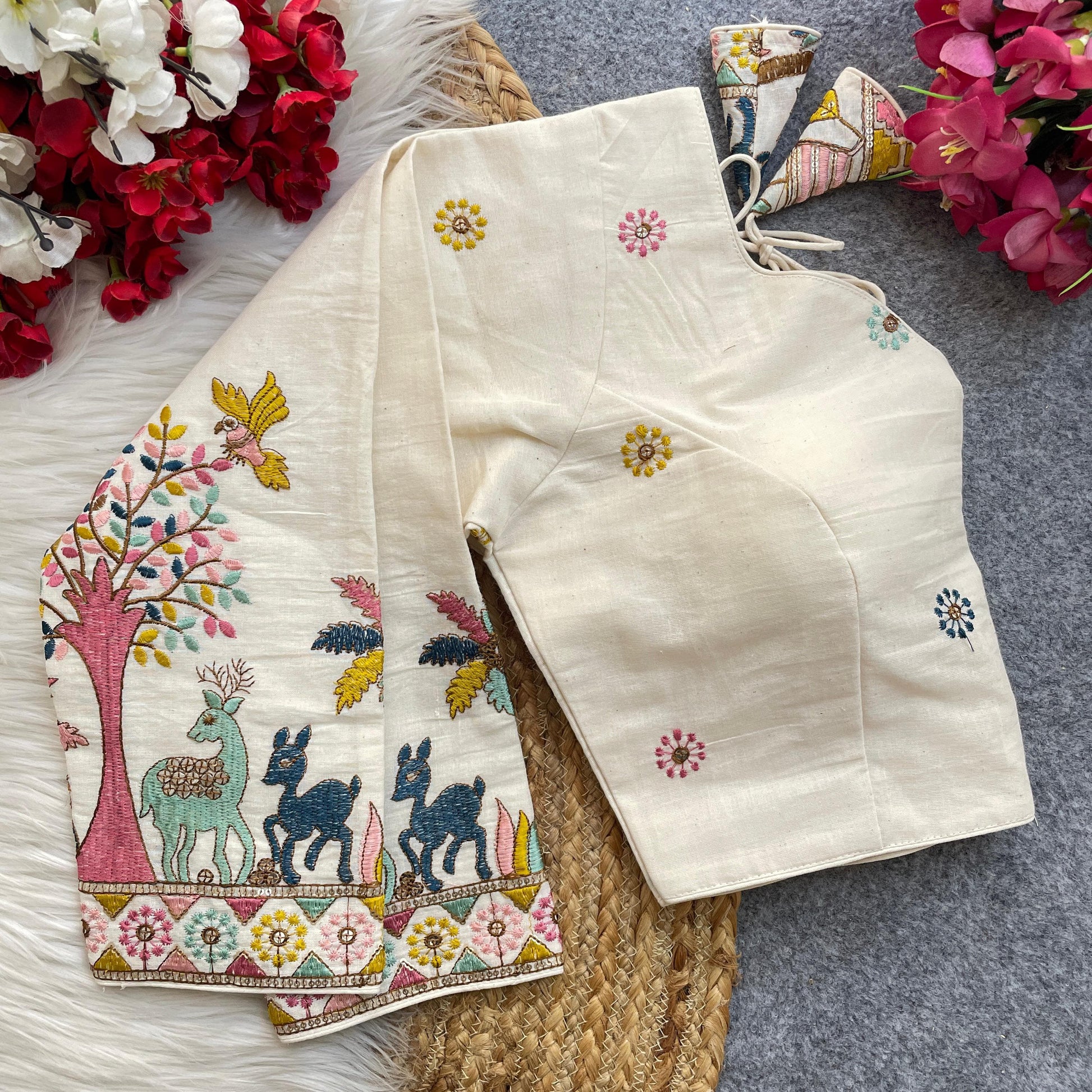 White color khadi cotton lehenga blouse for party