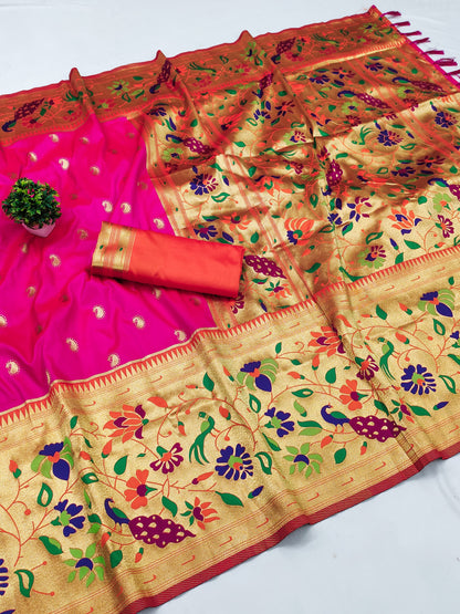 Pink color paithani silk saree with blouse online 