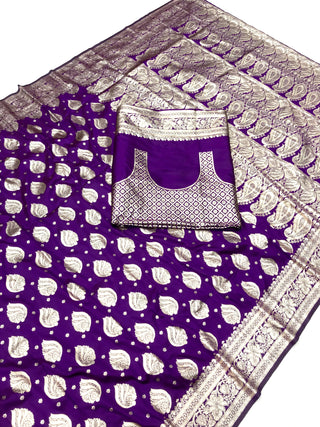 Purple color banarasi silk saree for women