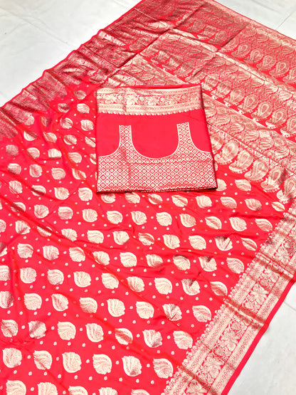 Pink color banarasi silk saree with blouse online