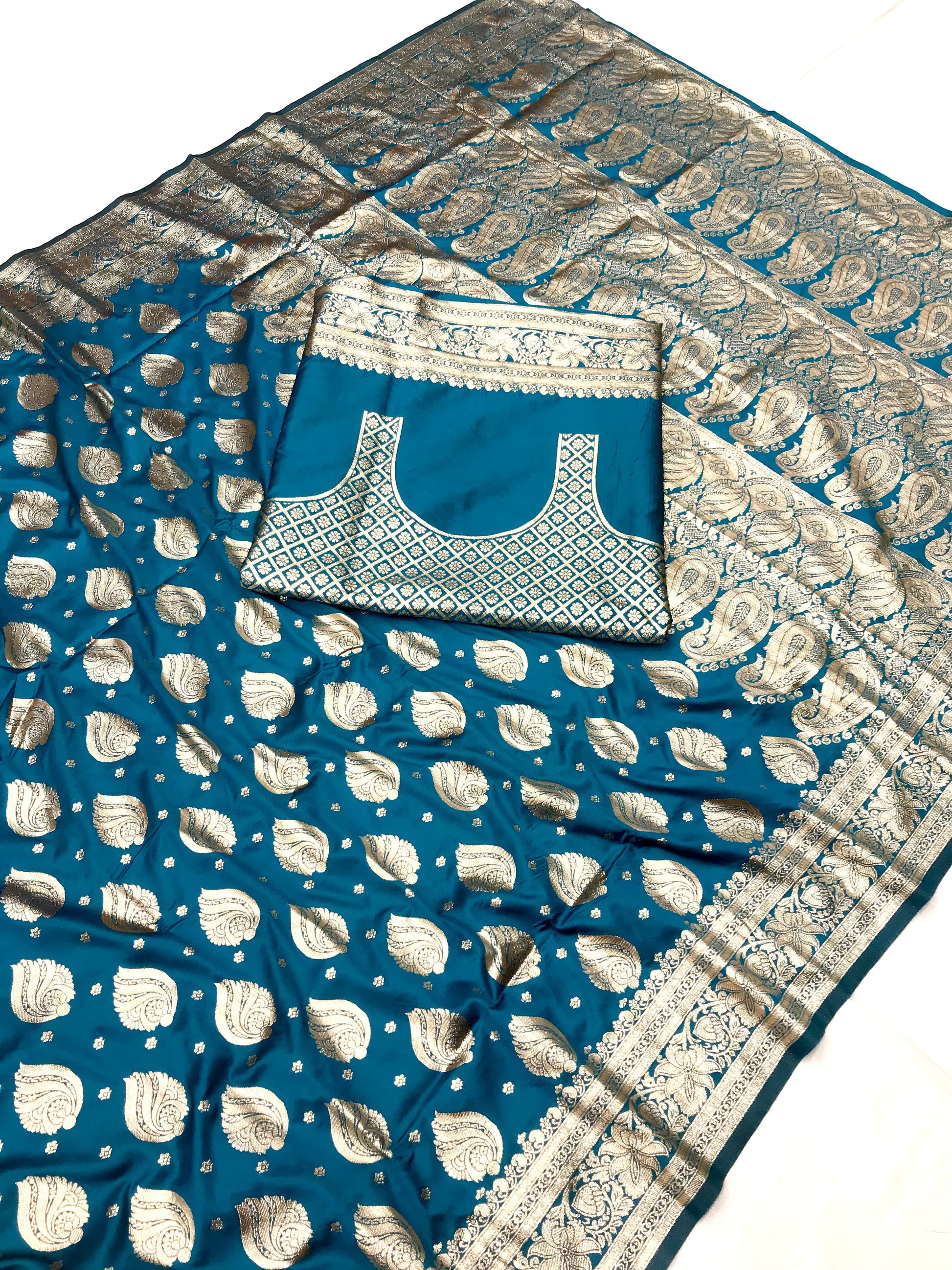 Teal color banarasi silk saree online