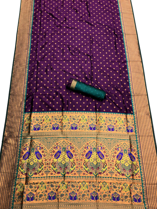 Purple color paithani silk saree for women