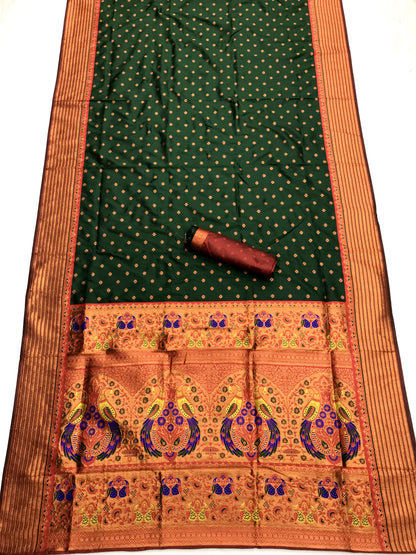 Green color paithani silk saree with blouse online shopping