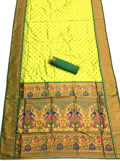 Yellow color paithani silk saree with blouse 
