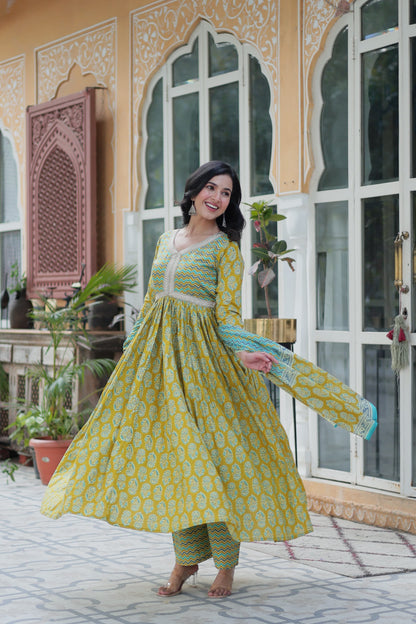 Green color cotton sharara suit for women
