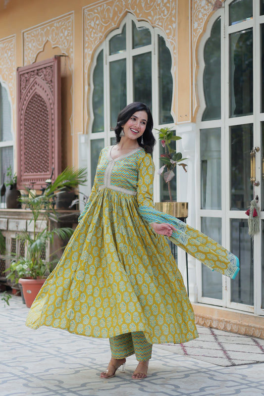 Green color cotton sharara suit for women