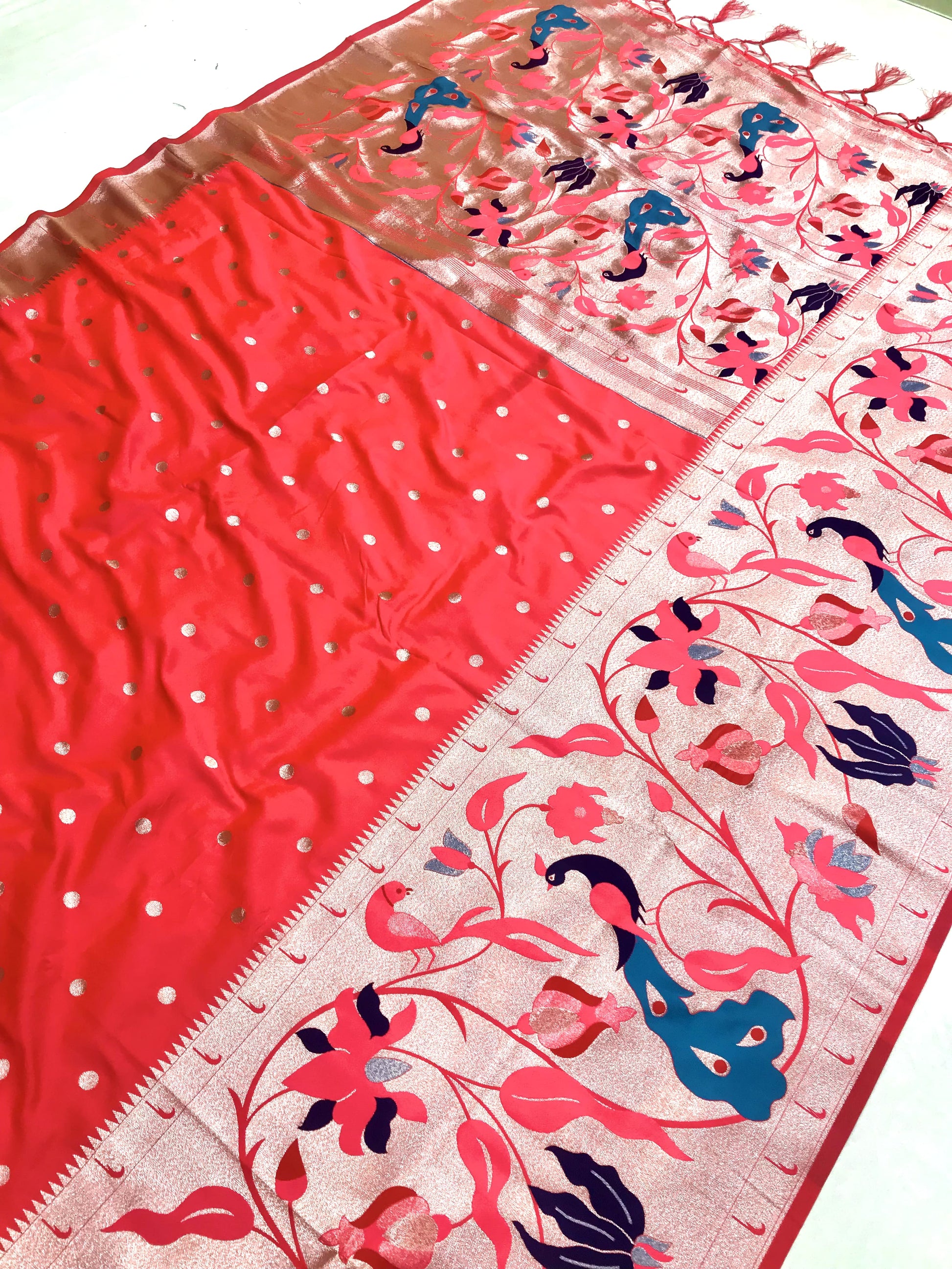 Peach color paithani silk saree online shopping