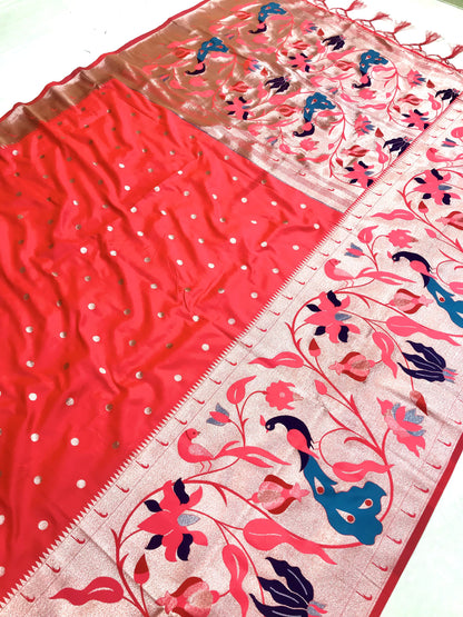 Peach color paithani silk saree online shopping