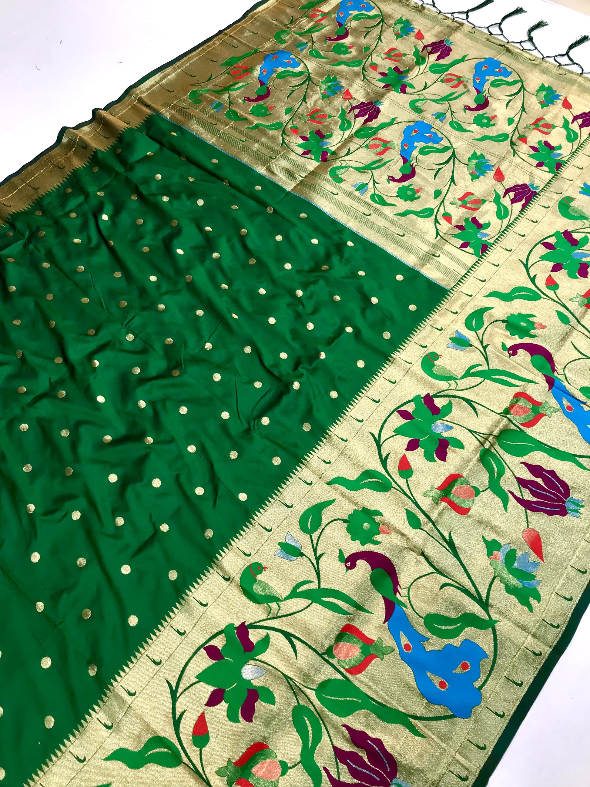Green color paithani silk saree with blouse price