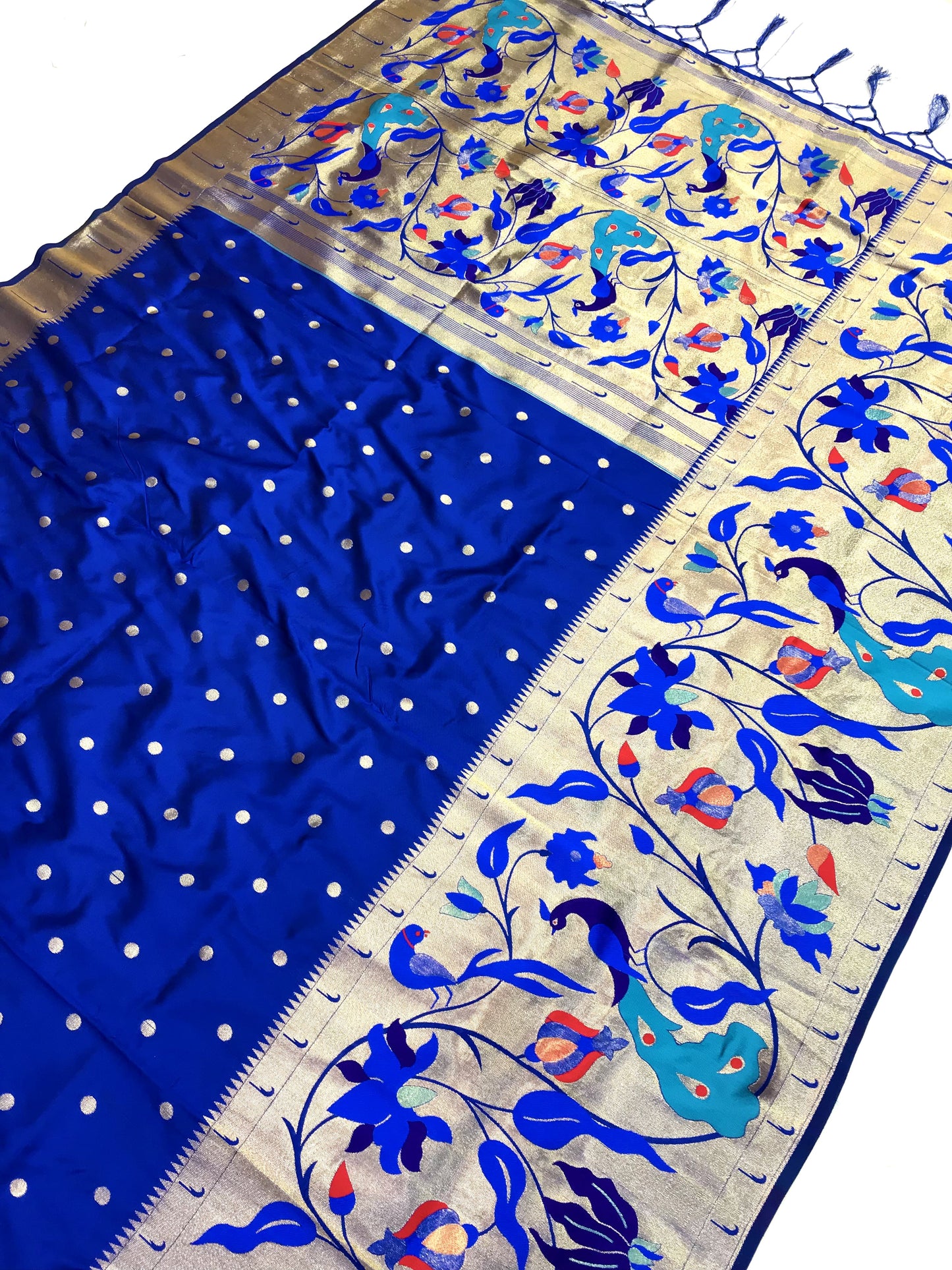 Blue color paithani silk saree with blouse price