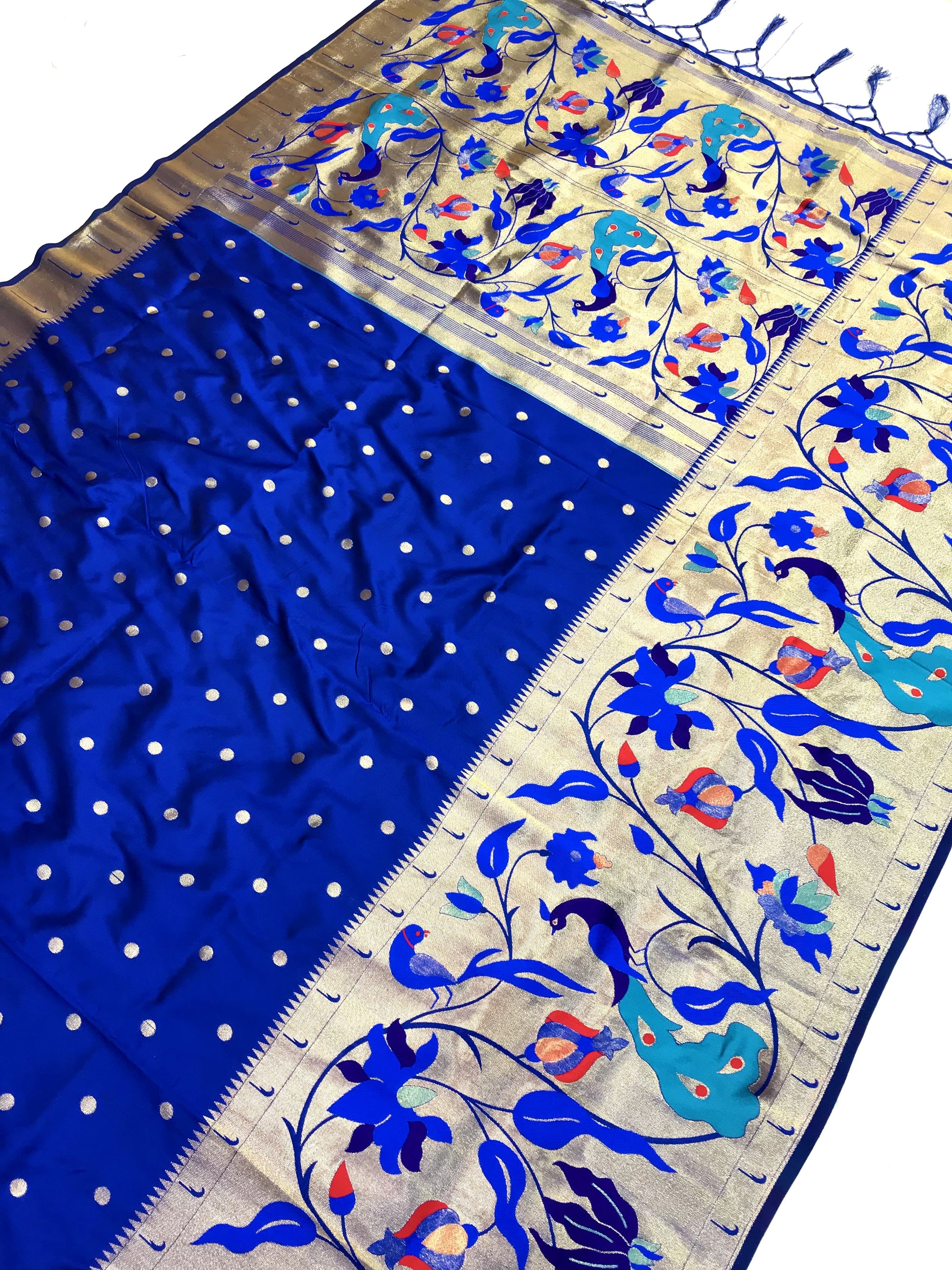 Blue color paithani silk saree with blouse price
