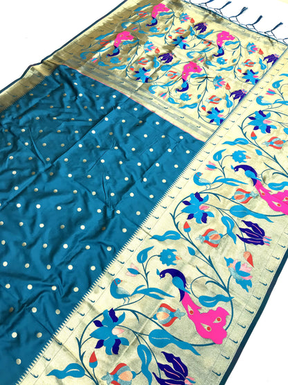 Rama color paithani silk saree for Party