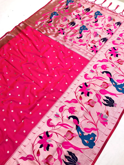 Pink color paithani silk saree with blouse images