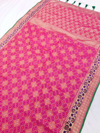 Stylish Pink Color Banarasi Silk Traditional Saree For Engagement