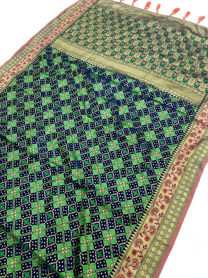 Navy blue color banarasi silk saree for festive