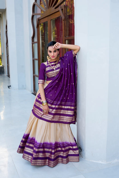 Purple color chanderi lehenga choli for wedding